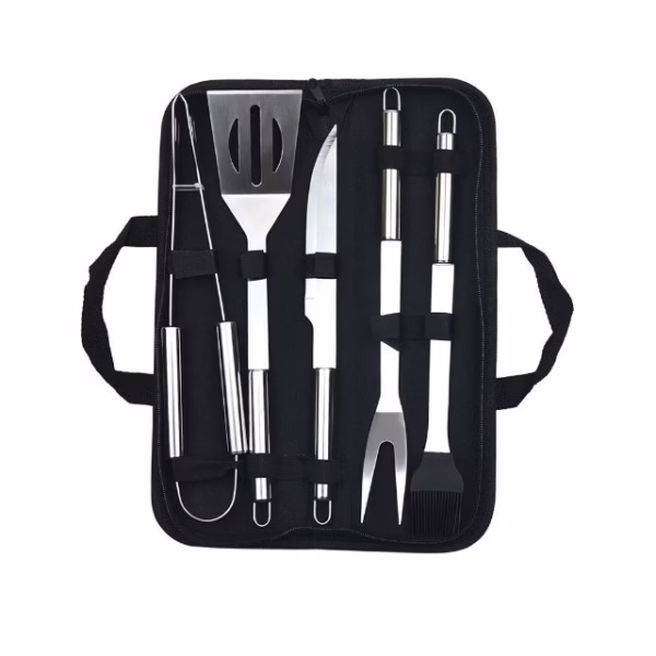 Set 5 Ustensile pentru Gratar, Flippy, din Otel Inoxidabil, Geanta Oxford, Argintiu - imagine 1