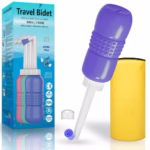 Bideu Portabil pentru Igiena Intima, Flippy, pentru Postpartum/ Postoperator, 450 mL, cu Capac si Husa Galbena, 29.5x7 cm, Culoare Recipient Mov - imagine 5