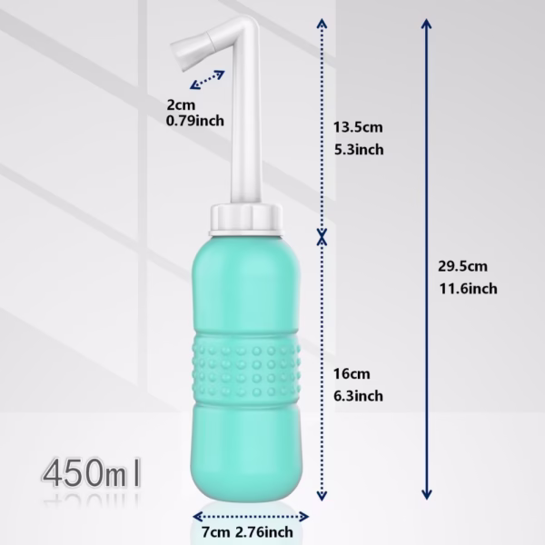 Bideu Portabil pentru Igiena Intima, Flippy, pentru Postpartum/ Postoperator, 450 mL, cu Capac si Husa Galbena, 29.5x7 cm, Culoare Recipient Verde - imagine 4