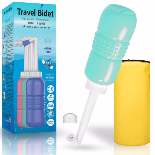 Bideu Portabil pentru Igiena Intima, Flippy, pentru Postpartum/ Postoperator, 450 mL, cu Capac si Husa Galbena, 29.5x7 cm, Culoare Recipient Verde - imagine 6