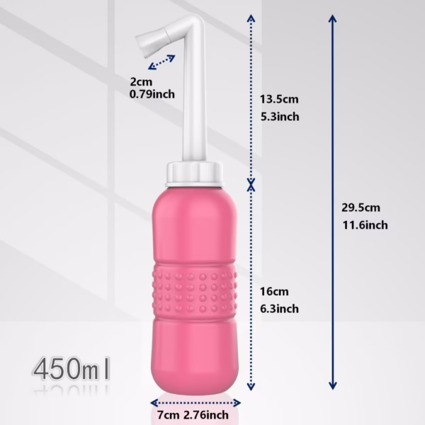 Bideu Portabil pentru Igiena Intima, Flippy, pentru Postpartum/ Postoperator, 450 mL, cu Capac si Husa Galbena, 29.5x7 cm, Culoare Recipient Roz - imagine 3