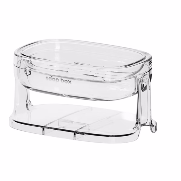 Savoniera cu Suport 2 in 1, Flippy, Pentru Perete sau Blat, PET, Scurgere Optima, Argintiu Transparent - imagine 1