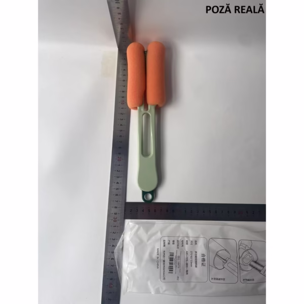 Perie de Curatat Pahare, Cani, Sticle, Flippy, cu Maner Lung si Burete, Accesorii pentru Spalarea Paielor si Capacelor, usor de Agatat, 27.5x11.4x6cm, Verde - imagine 2