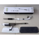 Mop plat, Flippy, cu pulverizator, pentru uz casnic, plastic, rezerva de mop din microfibra, 125x40 cm, Alb/Negru - imagine 2