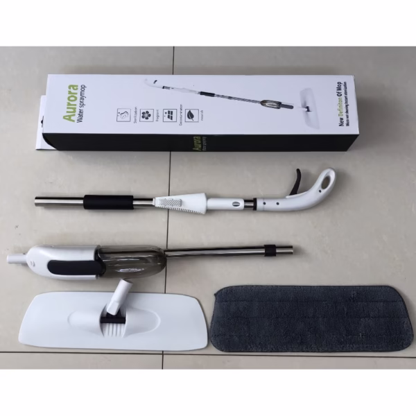 Mop plat, Flippy, cu pulverizator, pentru uz casnic, plastic, rezerva de mop din microfibra, 125x40 cm, Alb/Negru - imagine 2