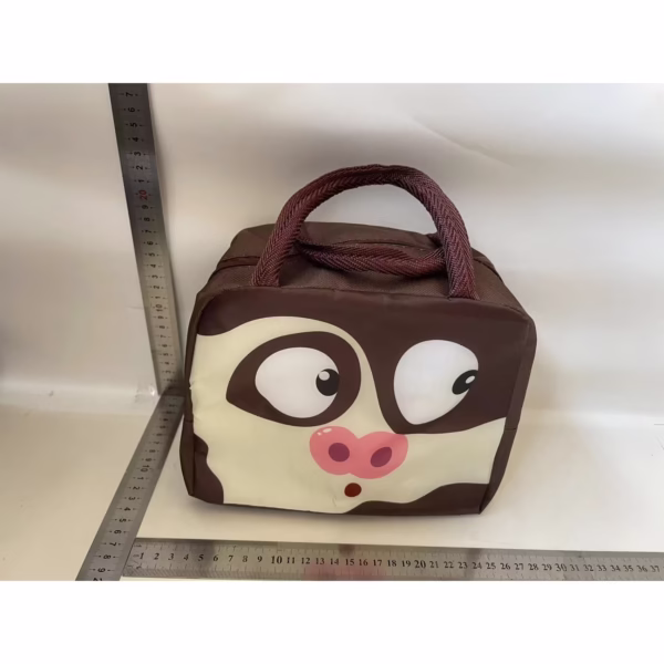Geantă Frigorifică, Flippy, cu Desene Animat, Portabilă pentru Copii, de Prânz, din Pânză Oxford, 22x14x19 cm, Model Porc, Maro - imagine 2