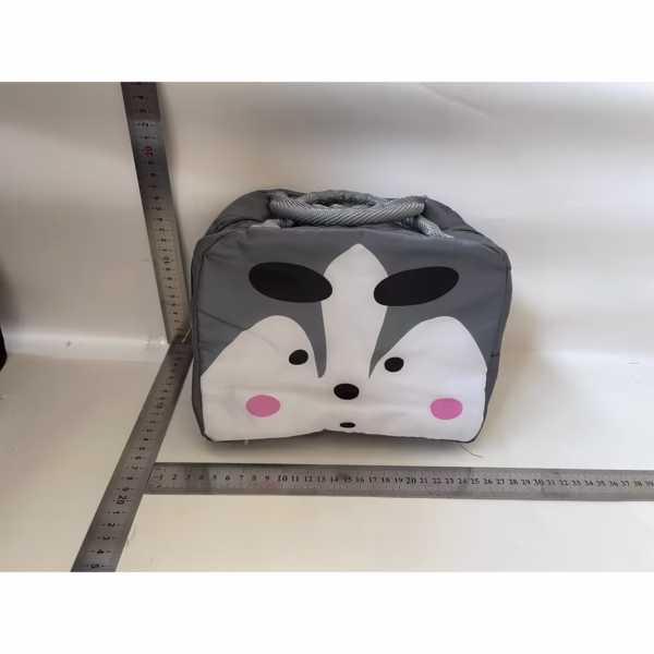 Geantă Frigorifică, Flippy, cu Desene Animat, Portabilă pentru Copii, de Prânz, din Pânză Oxford, 22x14x19 cm, Model Vulpe, Gri - imagine 2