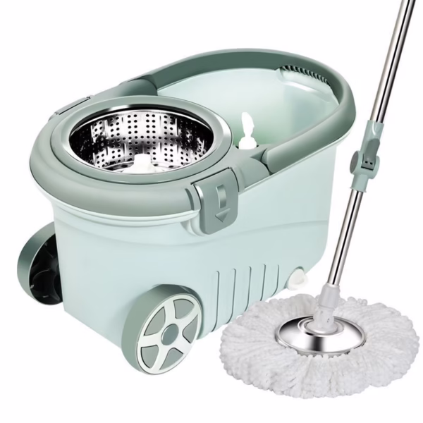Set mop rotativ cu galeata Flippy, material plastic si microfibra, o rezerva inclusa, rezistent, cu dop scurgere, vas detasabil, orificiu pentru solutie, pentru interior, capacitate 8 l, verde - imagine 1