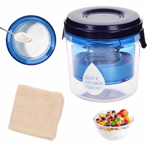 Kit Presa Pentru Branza, Flippy, Filtru de Iaurt, Strecuratoare de Iaurt Grecesc, Filtru de Lapte, 15x14x15 cm, Albastru - imagine 5