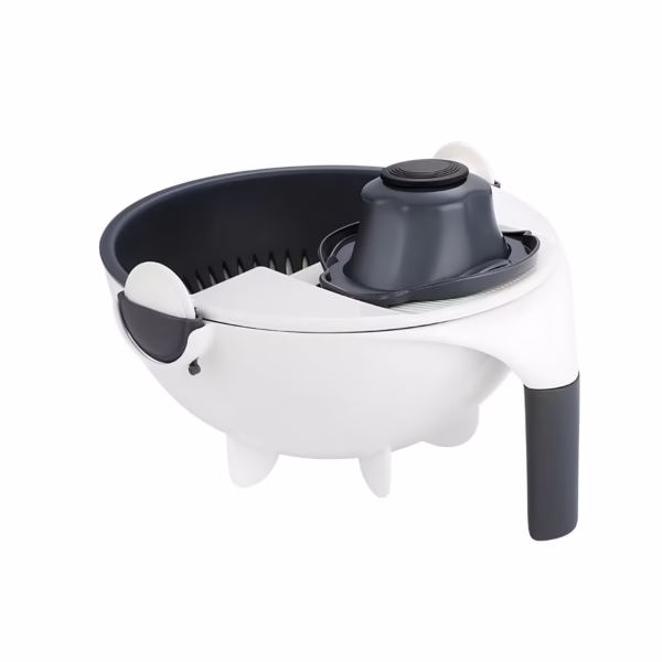 Tocator Multifunctional, Flippy, Lame Otel Inoxidabil, cu Suport Scurgere, Maner, Protectie Mana, 22x22x12 cm, Alb Negru - imagine 1