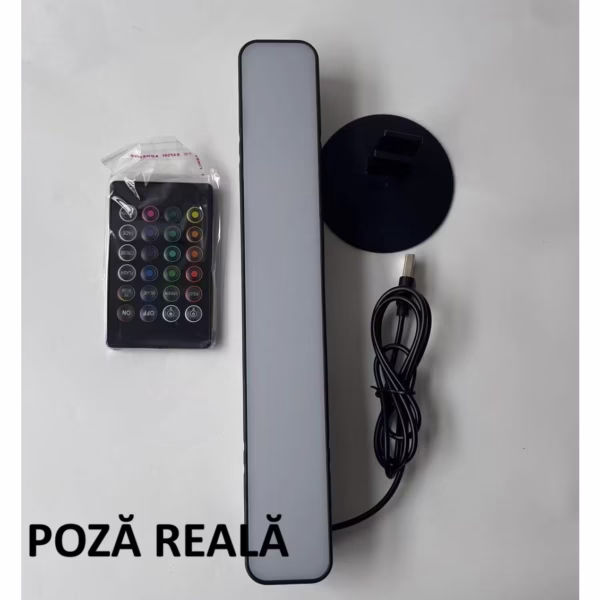 Lampa de Birou, Flippy, RGB Colorat, 14 LED, Putere 5V, Telecomanda cu 24 de Taste, Cablu USB, Negru, 25.5x4x3.5cm - imagine 10