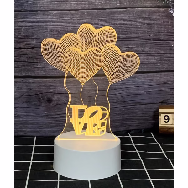 Lampa LED decorativa, Flippy, 3D, Baloane Love, din material acril si lumina multicolora, alb - imagine 2
