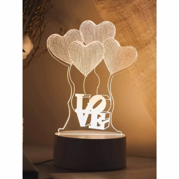 Lampa LED decorativa, Flippy, 3D, Baloane Love, din material acril si lumina multicolora, alb - imagine 3