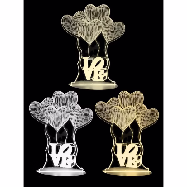 Lampa LED decorativa, Flippy, 3D, Baloane Love, din material acril si lumina multicolora, alb - imagine 4