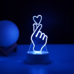 Lampa LED decorativa, Flippy, 3D, Mana si Inima, din material acril si lumina multicolora, alb - imagine 2