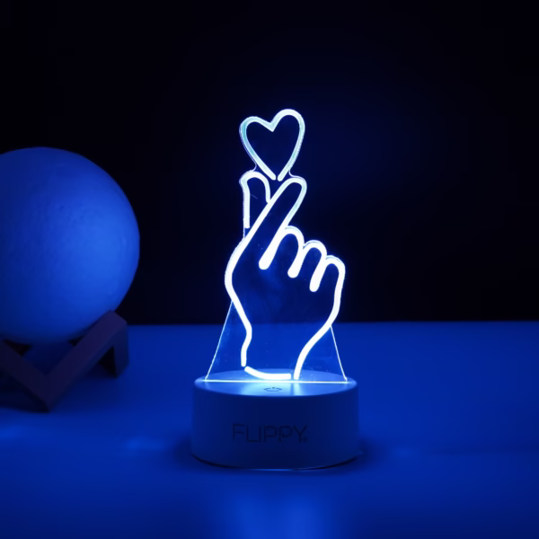 Lampa LED decorativa, Flippy, 3D, Mana si Inima, din material acril si lumina multicolora, alb - imagine 2