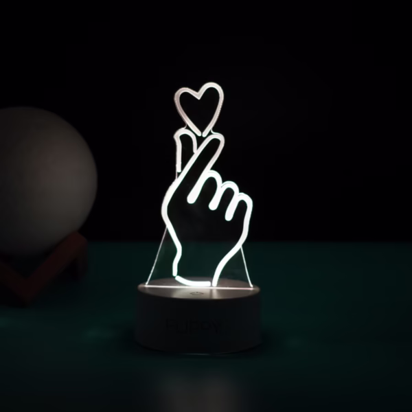 Lampa LED decorativa, Flippy, 3D, Mana si Inima, din material acril si lumina multicolora, alb - imagine 3