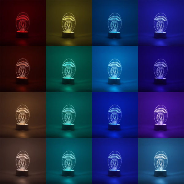 Lampa LED decorativa, Flippy, 3D, Meduza, din material acril si lumina multicolora, alb - imagine 2