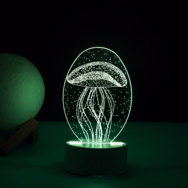 Lampa LED decorativa, Flippy, 3D, Meduza, din material acril si lumina multicolora, alb - imagine 3
