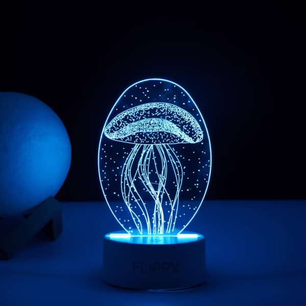Lampa LED decorativa, Flippy, 3D, Meduza, din material acril si lumina multicolora, alb - imagine 4