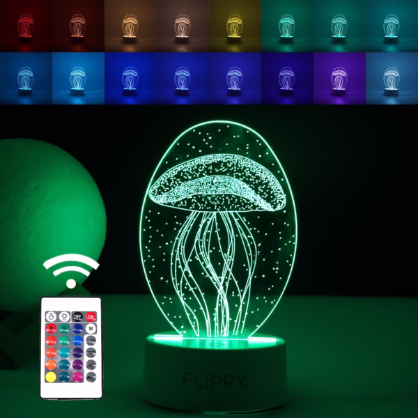 Lampa LED decorativa, Flippy, 3D, Meduza, din material acril si lumina multicolora, alb - imagine 1