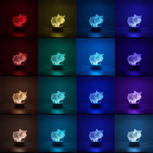 Lampa LED decorativa, Flippy, 3D, Porcusor Gras, din material acril si lumina multicolora, alb