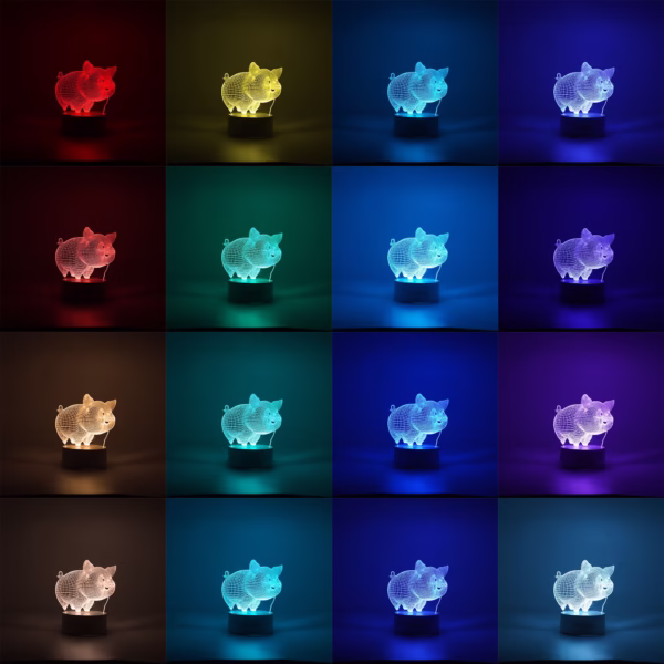 Lampa LED decorativa, Flippy, 3D, Porcusor Gras, din material acril si lumina multicolora, alb - imagine 1