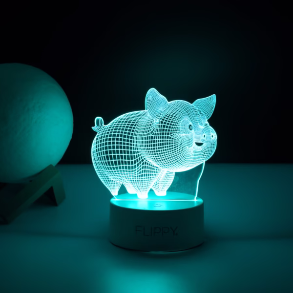 Lampa LED decorativa, Flippy, 3D, Porcusor Gras, din material acril si lumina multicolora, alb - imagine 3