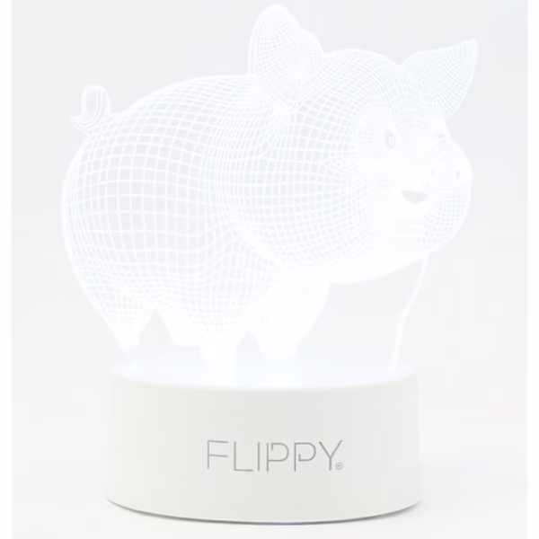 Lampa LED decorativa, Flippy, 3D, Porcusor Gras, din material acril si lumina multicolora, alb - imagine 5