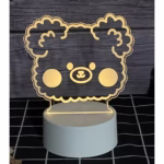 Lampa LED decorativa, Flippy, 3D, Ursulet, din material acril si lumina multicolora, alb - imagine 2