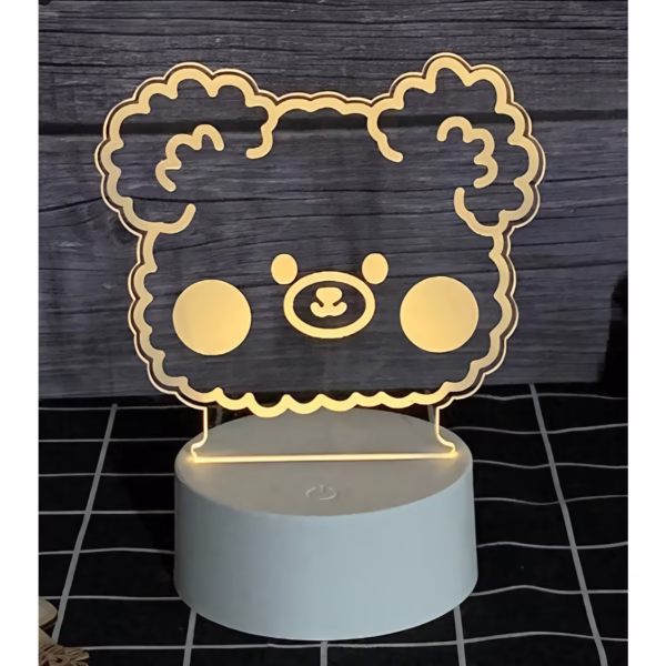 Lampa LED decorativa, Flippy, 3D, Ursulet, din material acril si lumina multicolora, alb - imagine 2