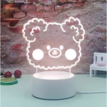 Lampa LED decorativa, Flippy, 3D, Ursulet, din material acril si lumina multicolora, alb - imagine 3