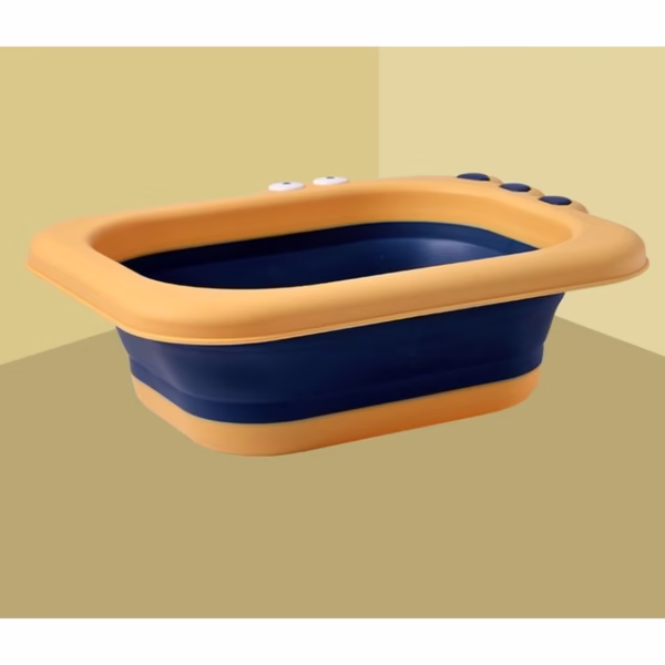 Lavoar Pliabil, Flippy, pentru Copii, din PP/TPE, Portabil, Model Crocodil, 30x24.5x9 cm, Galben/Albastru - imagine 5