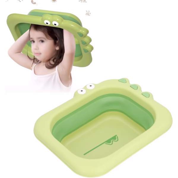 Lavoar Pliabil, Flippy, pentru Copii, din PP/TPE, Portabil, Model Crocodil, 30x24.5x9 cm, Verde - imagine 4