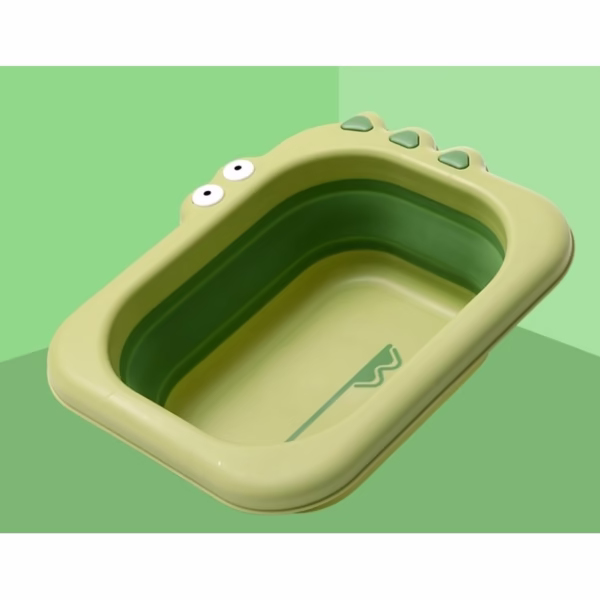 Lavoar Pliabil, Flippy, pentru Copii, din PP/TPE, Portabil, Model Crocodil, 30x24.5x9 cm, Verde - imagine 7