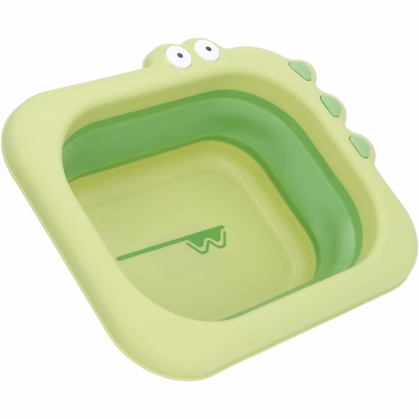 Lavoar Pliabil, Flippy, pentru Copii, din PP/TPE, Portabil, Model Crocodil, 30x24.5x9 cm, Verde - imagine 1