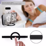 Ceas digital cu LED, Flippy, multifunctional, afisaj digital, alarma, 2 porturi USB de iesire, ecran tip oglinda, modern, 15.8 cm, negru - imagine 4