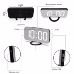 Ceas digital cu LED, Flippy, multifunctional, afisaj digital, alarma, 2 porturi USB de iesire, ecran tip oglinda, modern, 15.8 cm, alb - imagine 5