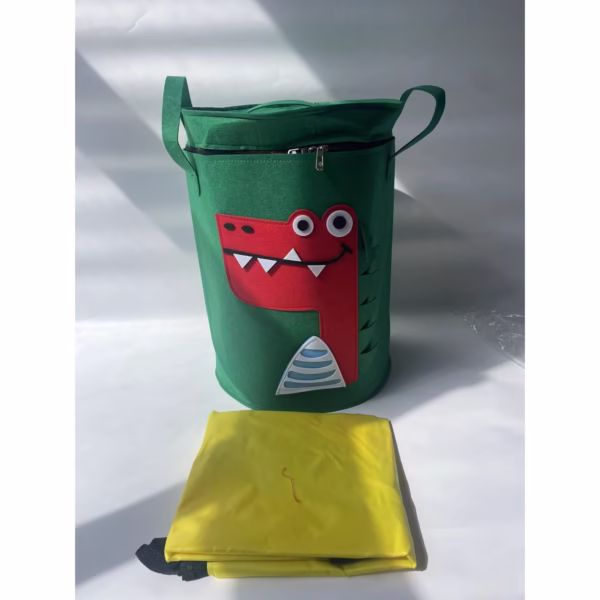 Cutie de Depozitare 2In1, Flippy, Impermeabila, Covor pentru Jucarii si Lego 150cm, Capacitate Mare, cu Manere, cu Sfori, Inaltime 40cm, Model Crocodil, Verde - imagine 2