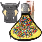 Cutie de Depozitare 2In1, Flippy, Impermeabila, Covor pentru Jucarii si Lego 150cm, Capacitate Mare, cu Manere, cu Sfori, Inaltime 40cm, Model Elefan, Gri - imagine 3