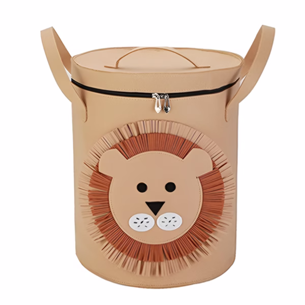 Cutie de Depozitare 2In1, Flippy, Impermeabila, Covor pentru Jucarii si Lego 150cm, Capacitate Mare, cu Manere, cu Sfori, Inaltime 40cm, Model Leu, Maro - imagine 1