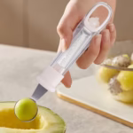 Lingura pentru Bile de Fructe, Flippy, Scobitor Fructe, Ustensila Multifunctionala pentru Fructe, Accesoriu de Bucatarie, Lingura Antialunecare pentru Salata de Fructe, 17.6 x 2.9 cm, Bej - imagine 3