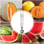 Lingura pentru Bile de Fructe, Flippy, Scobitor Fructe, Ustensila Multifunctionala pentru Fructe, Accesoriu de Bucatarie, Lingura Antialunecare pentru Salata de Fructe, 17.6 x 2.9 cm, Bej - imagine 4