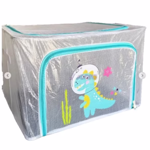 Cutie de Depozitare, Flippy, pentru Camera Copiilor, 66L, din PVC, Model Dinozaur, 50 x 40 x 33 cm, Transparent
