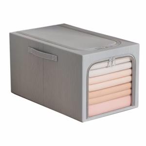 Cutie de Depozitare, Flippy, 31L, din In si Bumbac, Pliabila, Cadru din Otel, 45 x 30 x 23 cm, Albastru Fumuriu