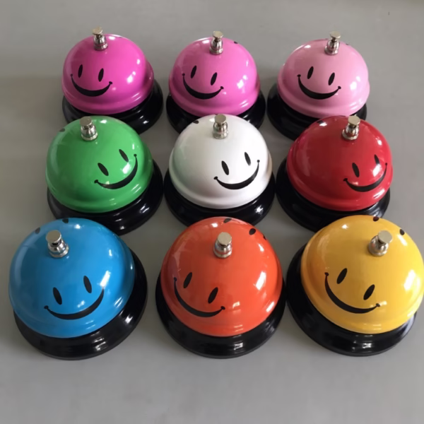 Clopotel Metalic Multifunctional, Flippy, Roz cu Imprimeu SMILEY FACE, 7.5 x 7.5 x 6.5 cm, Dresaj, Receptie, Restaurante, - imagine 2