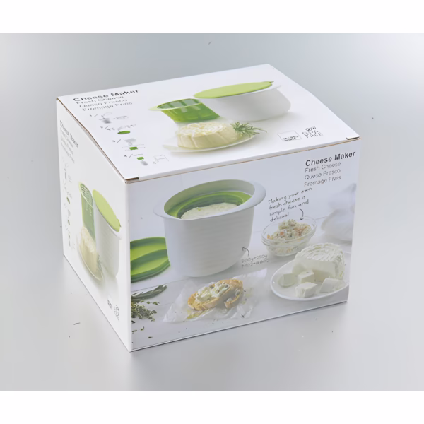 Recipient pentru Preparat Branza, Flippy, Capac de Silicon, Cheese Maker din Plastic, Strecuratoare, 17x14.5x12.8 cm, Alb - imagine 2
