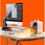 Mini Aeroterma Portabila, Flippy, Display LCD, Flacara Tip Semineu, 1500W, 2 Trepte, Oprire Automata, 22 x 22 x 15 cm, Alb - imagine 2