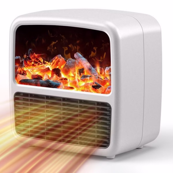 Mini Aeroterma Portabila, Flippy, Display LCD, Flacara Tip Semineu, 1500W, 2 Trepte, Oprire Automata, 22 x 22 x 15 cm, Alb - imagine 3