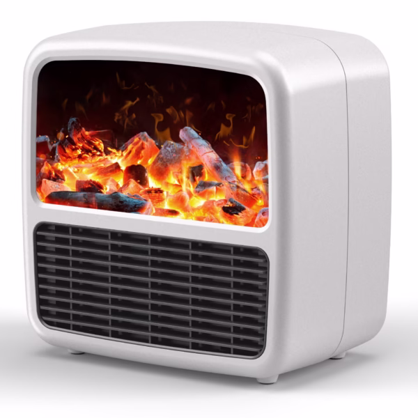 Mini Aeroterma Portabila, Flippy, Display LCD, Flacara Tip Semineu, 1500W, 2 Trepte, Oprire Automata, 22 x 22 x 15 cm, Alb - imagine 5